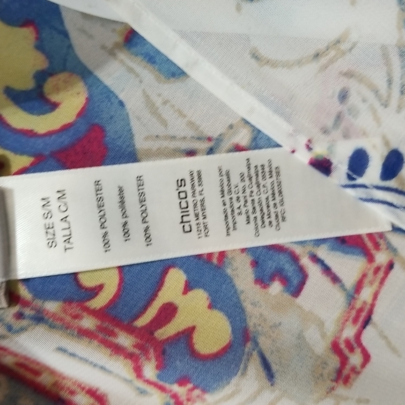CHICO'S Blue White Floral Sheer Kaftan - Picture 3 of 10
